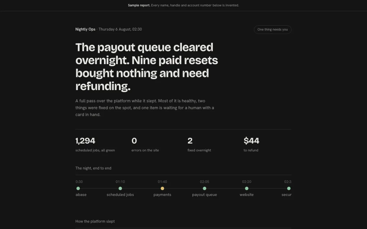 The Nightly Ops report as the flow produced it