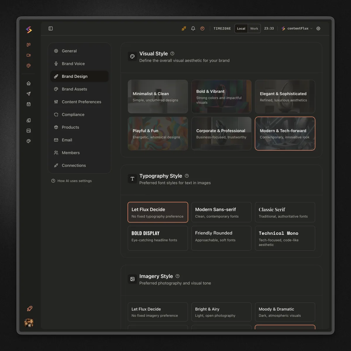 ContentFlux's brand-trained AI drafting a post in the user's own voice