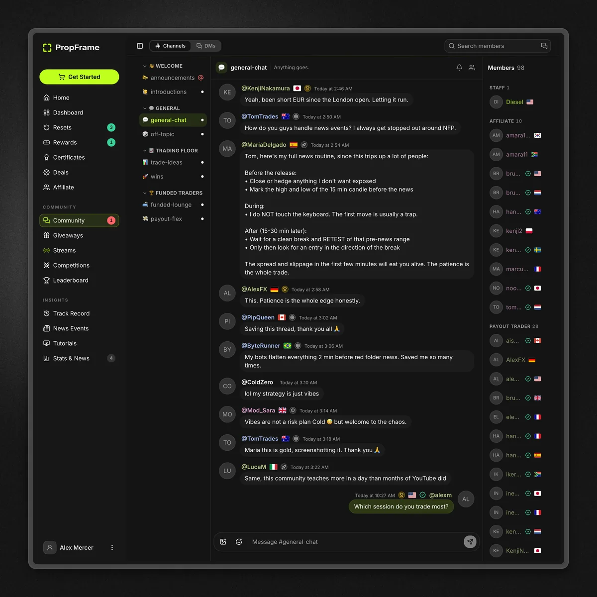 The built-in community chat, the in-house replacement for Discord